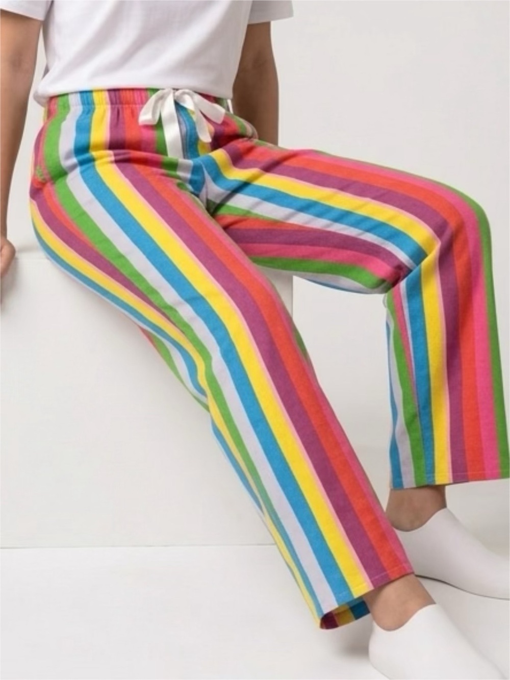 Emme Jordan Multi-Stripe Lounge Pants with Drawstring